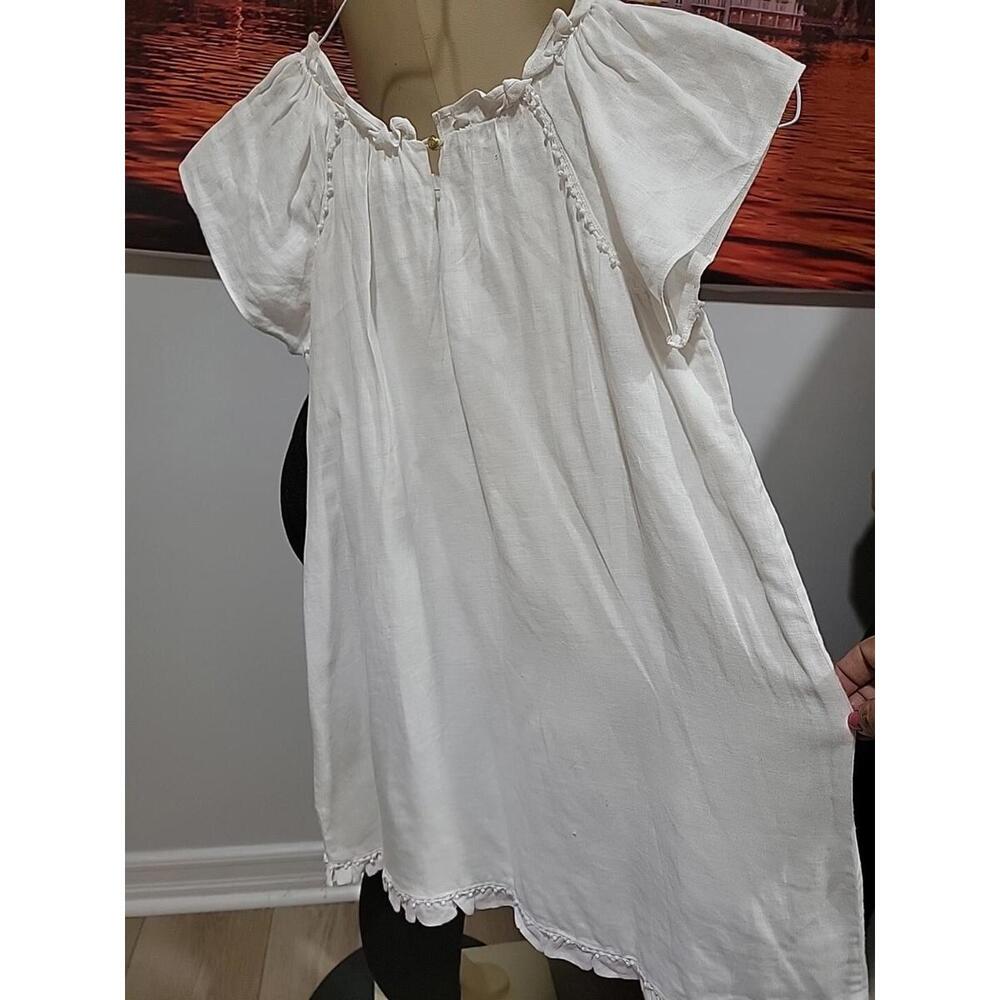 Massimo Dutti Linen Size 9-10 White Ruffles Lined Girls Dress #W2 - Picture 7 of 11